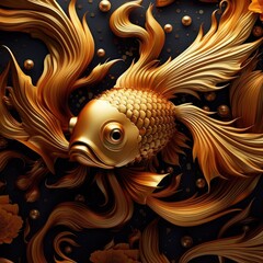 Golden fish on a dark background