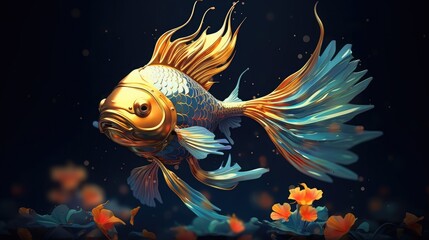 A gilded fish on a dark background