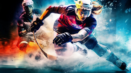 Ice Hockey Players in a dynamic Illustration. Ideal for Banner, Background, Wallpaper for sports.