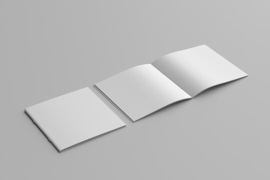 Blank square brochure magazine isolated on grey, 3d illustration