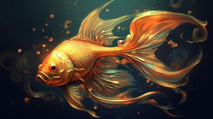 A gilded fish on a dark background