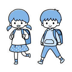 歩く小学生の女の子と男の子