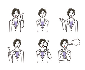 白衣姿の女性　よくあるポーズのセット