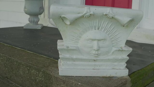 Sunstone on the porch Original Historic House of Josiah Stowell friend of Joseph Smith hired him for money or Treasure digging in the early 1820s where he stayed when he got married. Mormon Origins.