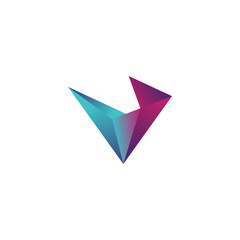 abstract trendy multicolored logo design element in letter v shape