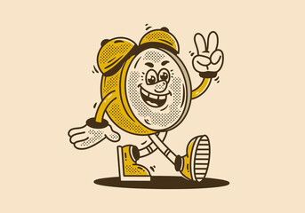 Mascot character design of a alarm clock is walking happily