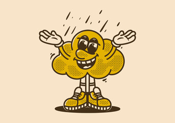 Mascot character design of a cloud stuck under the rain