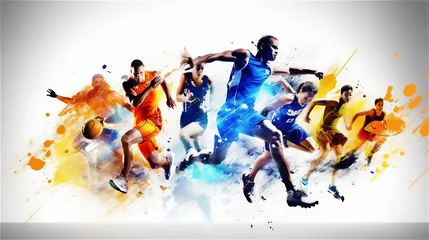 Zelfklevend Fotobehang Athletes in various Sports in a Dynamic Illustration . Ideal for Sports Banners, Background. Ai generated © Unique Creations