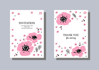 Pink flowers. Two floral poster templates. Vector hand-drawn artistic illustration on white background.