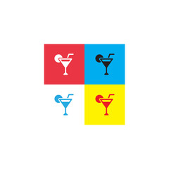 wine glass logo design on color square background.