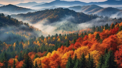 Witness nature's masterpiece unfold as vibrant autumn leaves paint the landscape in a breathtaking symphony of colors Generative AI - obrazy, fototapety, plakaty