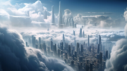 "Behold the architectural marvel that is the futuristic skyline of a metropolis, where towering skyscrapers pierce the clouds, offering a glimpse into the limitless possibilities o Generative AI