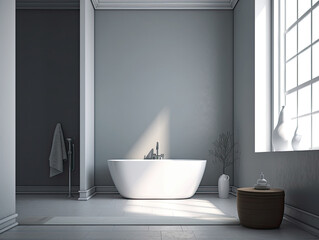 Fototapeta na wymiar Realistic interior design bathroom with bathtub. modern minimal design. Generative AI