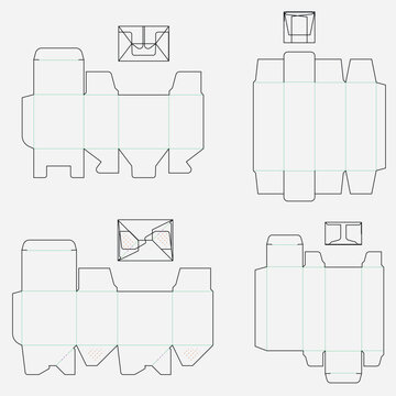 four dieline packing boxes with different locks. suitable for product packaging