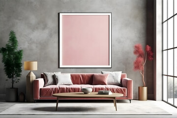 modern living room with large frame mockup