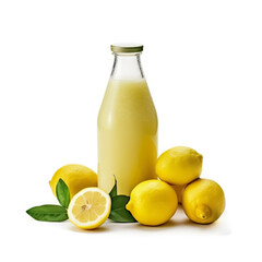 Refreshing Lemon smoothie, isolated on white background, generative AI