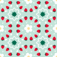 Seamless pattern background wallpaper hand drawn cute flower and strawberry pattern Ideal for printing on fabric or paper.