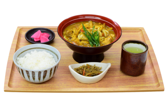 【PNG透過】和食の定番　カレーうどんとライスセット