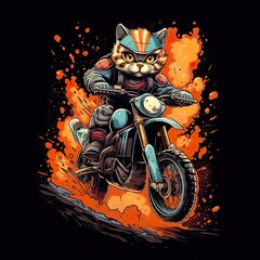 Off-Road Motorcyclist Cat Riding a Powerful Vehicle on Rough Terrain Generated Ai