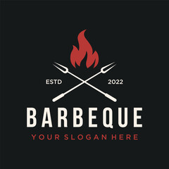 BBQ hot grill vintage typography logo template design with crossed flames and spatula. Logo for restaurant, badge, cafe and bar.