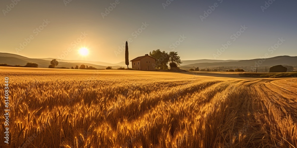 Sticker Golden wheat fields in a lovely peaceful day, generative ai - Stickers
