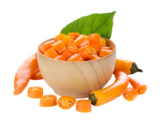 yellow chili in wood spoon on transparent png