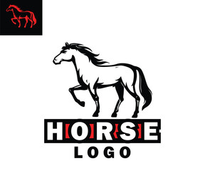 SIMPLE HORSE LOGO WHITE AND RED, silhouette of great horse standing vector illustrations