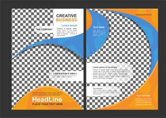 The headline template design or flyer design can also be used for book covers or annual reports with a full photo concept and an orange-blue design