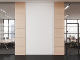 White and beige office hall with blank wall