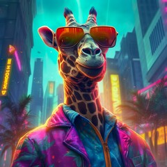Techno-Spotted Elegance: Cyberpunk Giraffe