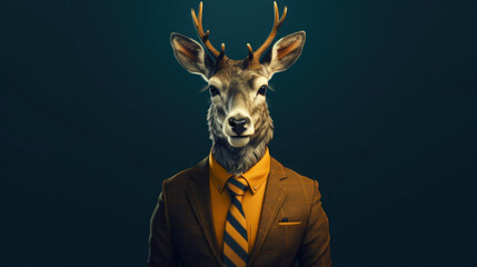 Deer in the Wild wearing suit businessman concept