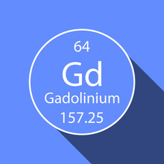 Gadolinium symbol with long shadow design. Chemical element of the periodic table. Vector illustration.