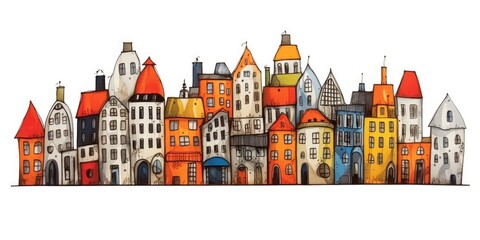 Naklejka premium A contemporary cityscape depicted in hand-drawn and painting art style. Generative AI