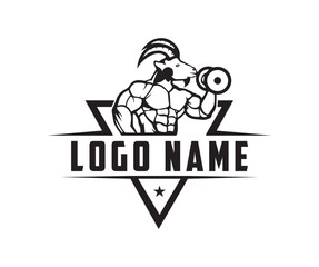 muscle fitness mascot esport logo with ram face, gym and fitness logo