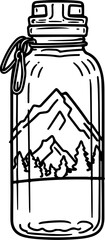 Water Bottle for Hiking outline vector illustration, Hiking elements
