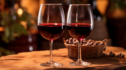 Photo of Glasses of Red Wine in a Rustic environment.