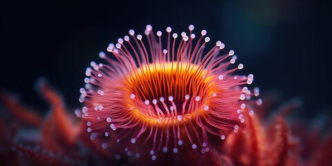 Fototapeta premium Wonderful aquatic life in ocean seabed. Anemone. Coral reef design. Generative AI. Illustration for banner, poster, cover, brochure or presentation.