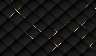 Luxury abstract black metal background with golden light lines. Dark 3d geometric texture illustration. AI Generative