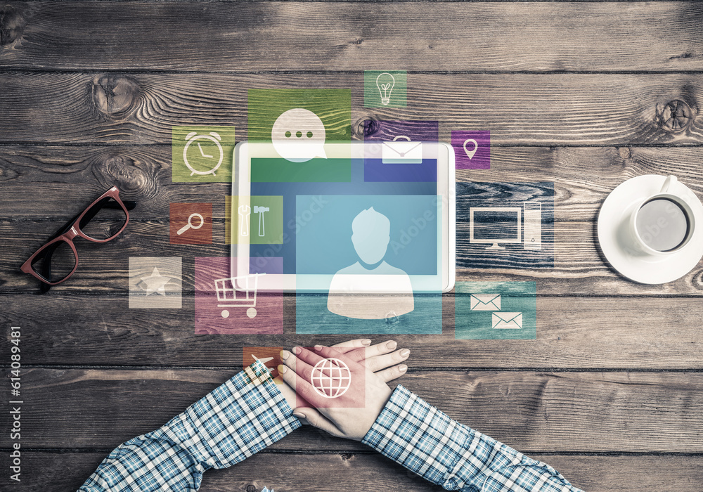 Poster concept of social communication and networking with media user interface