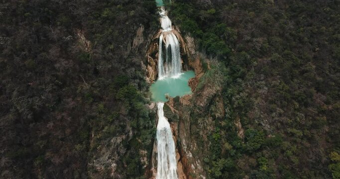 Chiflon Waterfall And Its Surroundings In Chiapas, Mexico - aerial drone shot