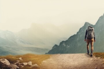 Fototapeta premium Hiking background. Generate Ai