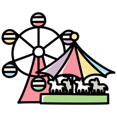 太い線で描かれたカットイラスト / 遊園地
