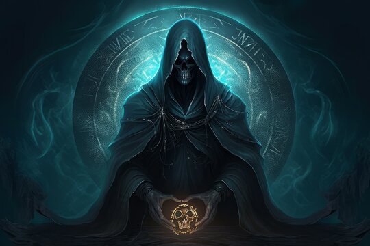 Necromancer skull background. Generate Ai