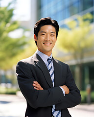 Confident businessman standing outdoors with arms crossed