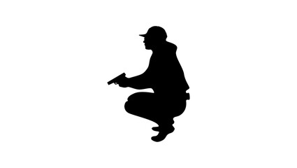 Fototapeta na wymiar police woman with a gun, silhouette
