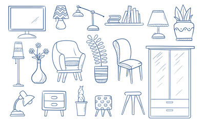 Set household objects.  Hand drawn vector illustration