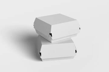 Blank white burger carton box mock up isolated on white background