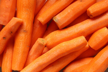 Photograph of peeled carrots for food background