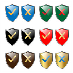 Obraz premium Shields and check marks icons set isolated on white background. Vector illustrator.
