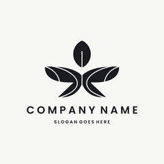 People leaf Logo vector design template black logo and white background
